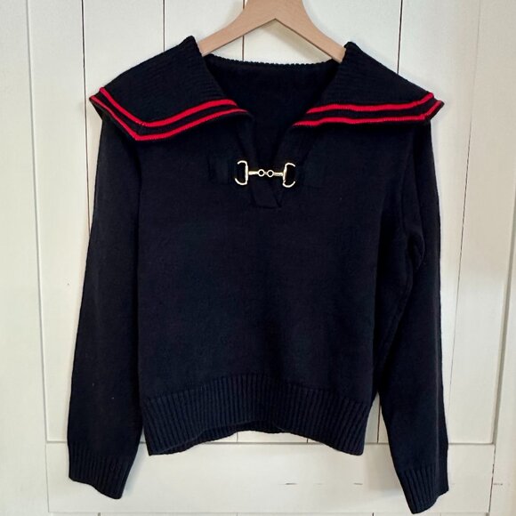 Mau Mau Sweaters - NWT Mau Mau Navy Sailor Collar Cashmere Blend Horsebit Knit Sweater M